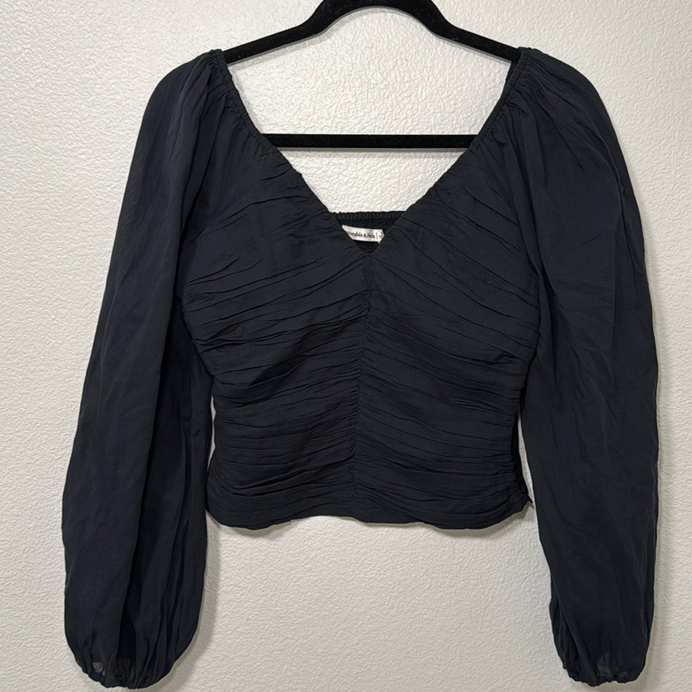 Abercrombie and Fitch Long-Sleeve Sheer Cotton Cinched Top